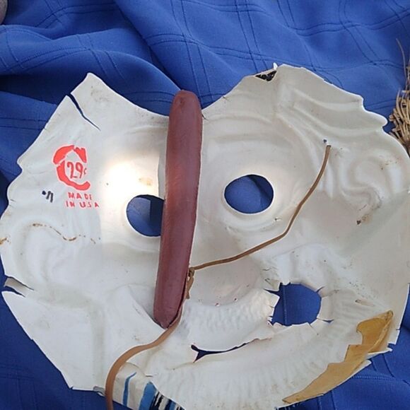 Ben Cooper Halloween Mask Cigar, Hobo Old Man Costume Straw Hat Mask w feather - Picture 2 of 6